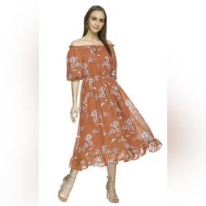 Vero Moda Orange Floral Midi Dress